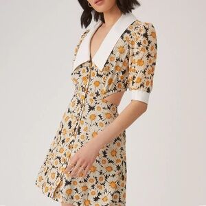 Anthropologie Maeve Sunflower Cutout back collared Dress